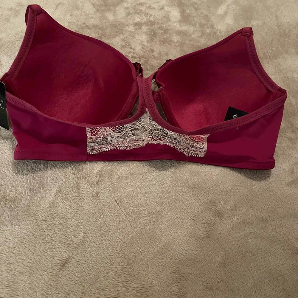 NWT Women’s Rene Rofe Lingerie Burgundy pink Bra 36C Underwire Lace Sexy - Picture 2 of 7